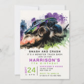 第7誕生日モンスタートラックのスマッシュクラッシュボーイキッズ 招待状 (正面)