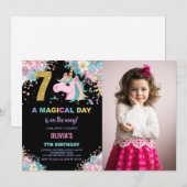第7誕生日ユニコーン誕生日招待状写真 招待状 (正面/裏面)