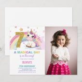 第7誕生日ユニコーン誕生日招待状写真 招待状 (正面/裏面)