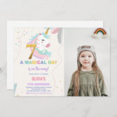 第7誕生日ユニコーン誕生日招待状写真 招待状 (正面/裏面)
