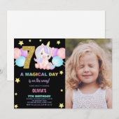 第7誕生日ユニコーン誕生日招待状写真 招待状 (正面/裏面)
