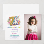 第7誕生日ユニコーン誕生日招待状写真 招待状 (正面/裏面)