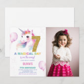 第7誕生日ユニコーン誕生日招待状写真 招待状 (正面/裏面)