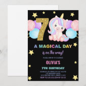 第7誕生日ユニコーン誕生日招待状 招待状 (正面/裏面)