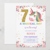 第7誕生日ユニコーン誕生日招待状 招待状 (正面/裏面)