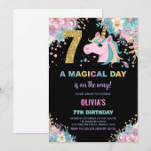 第7誕生日ユニコーン誕生日招待状 招待状 (正面/裏面)