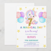 第7誕生日ユニコーン誕生日招待状 招待状 (正面/裏面)