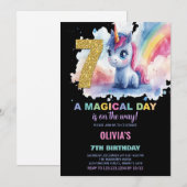 第7誕生日ユニコーン誕生日招待状 招待状 (正面/裏面)