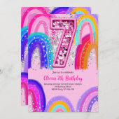 第7誕生日レインボーピンクパーティー 招待状 (正面/裏面)