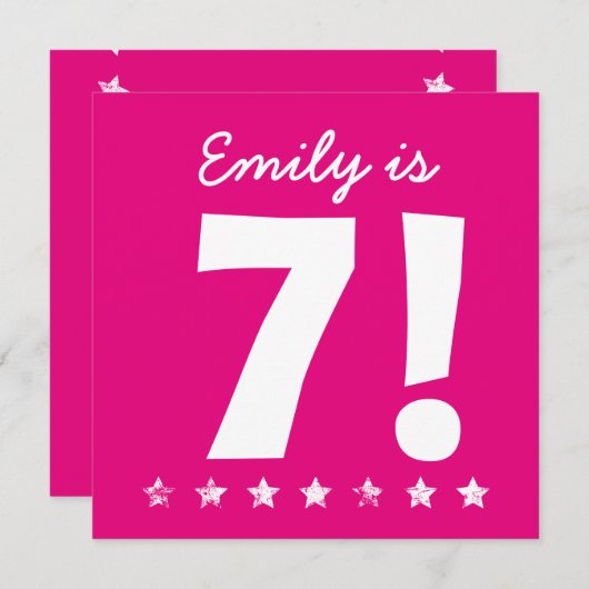 第7誕生日名前をカスタムするピンクfor GIRL A01 招待状 (正面/裏面)