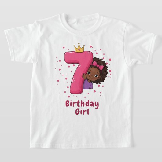 第7誕生日女子クラウンとピンク Tシャツ (レイダウン)