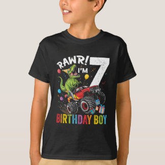 第7誕生日少年の恐竜のモンスタートラック Tシャツ