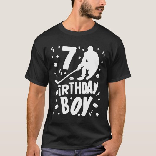 第7誕生日少年アイスホッケーキッズ7歳パーティー Tシャツ (正面)
