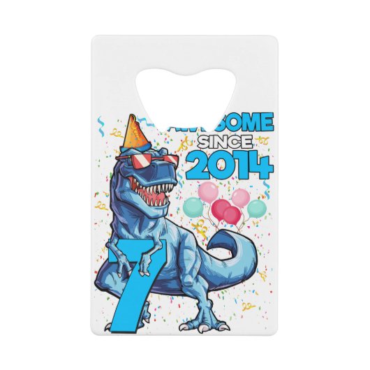 第7誕生日恐竜7歳の少年素晴らし達 クレジットカード栓抜き (正面)