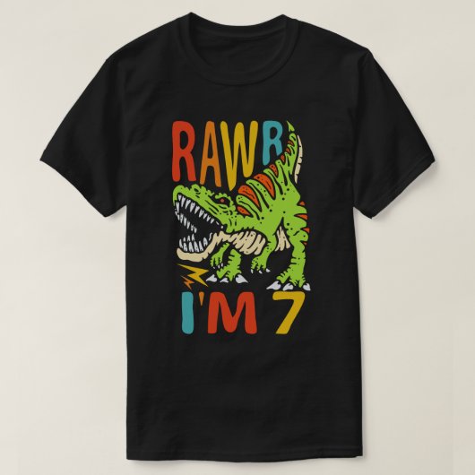 第7誕生日恐竜TレックスラーI'm 7 For Boys Tシャツ (デザイン正面)