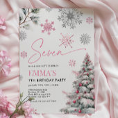 第7誕生日招待状、冬7誕生日ピンク 招待状