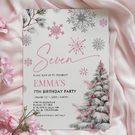 第7誕生日招待状、冬7誕生日ピンク 招待状