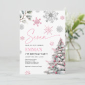 第7誕生日招待状、冬7誕生日ピンク 招待状 (スタンド正面)