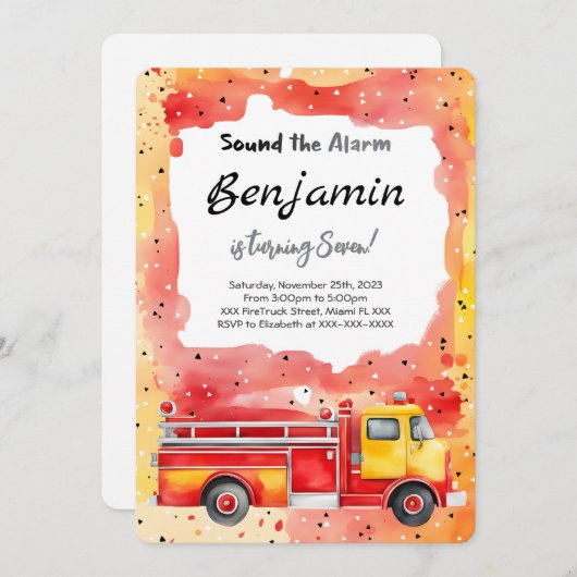 第7誕生日消防車 招待状 (正面/裏面)