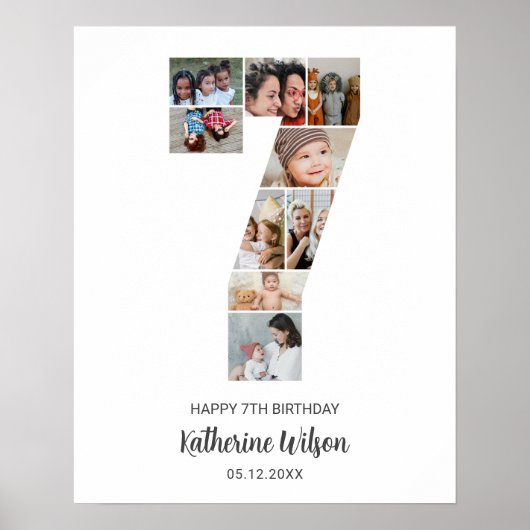 第7誕生日第7号写真コラージュのカスタム写真 ポスター (正面)