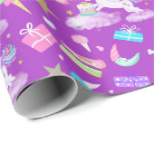 第7誕生日Unicornパターン紫 ラッピングペーパー (ロールコーナー)
