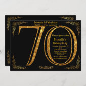 第70の誕生会、70、Gatsbyの黒い金ゴールド 招待状 (正面/裏面)