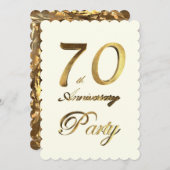 第70エレガントな誕生日記念日の金ゴールドのアイボリー 招待状 (正面/裏面)