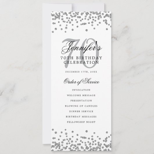 第70エレガント誕生日プログラム銀紙吹雪 招待状 (正面)