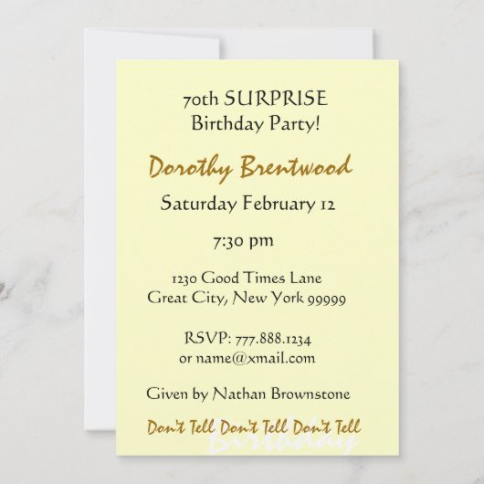 第70カスタム回サプライズ·バースデー·パーティW842 招待状 (裏面)