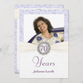 第70バースデーパーティ招待状のラベンダーのダマスク織 招待状 (正面/裏面)