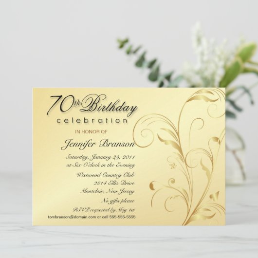 第70モノグラムとのバースデーパーティ招待状の金ゴールド 招待状 (スタンド正面)