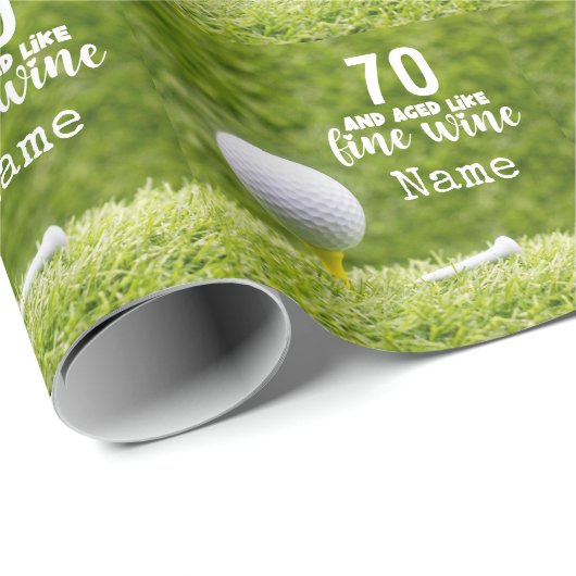 第70回ゴルフ誕生日とグリーングラスのゴルフボール ラッピングペーパー (ロールコーナー)