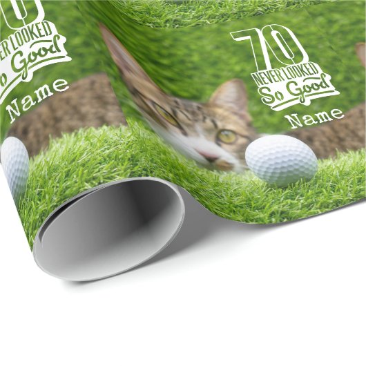 第70回ゴルフ誕生日とグリーングラスのゴルフボール ラッピングペーパー (ロールコーナー)