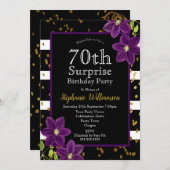 第70回サプライズ誕生日パーティブラック&金ゴールド 招待状 (正面/裏面)