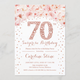 第70回サプライズ誕生日パーティー – ホワイトローズ金ゴールド 招待状