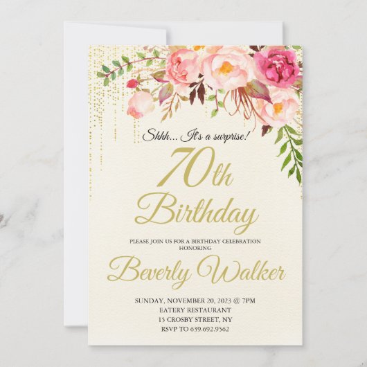 第70回サプライズ誕生日女子誕生日 招待状 (正面)