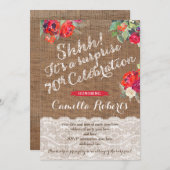 第70回サプライズ誕生日招待状カード、赤い緑 招待状 (正面/裏面)