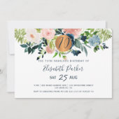 第70回ネイビーモダンフローラ水彩誕生日パーティー 招待状 (正面)