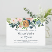 第70回ネイビーモダンフローラ水彩誕生日パーティー 招待状 (スタンド正面)