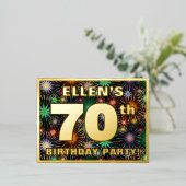 第70回バースデーはっきりしたパーティーカラフル, Fireworks Look 箔招待状ポストカード (立ち正面)