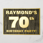 第70回バースデーパーティはっきりしたー:木フェイク目の模様 箔招待状 (正面)