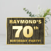 第70回バースデーパーティはっきりしたー:木フェイク目の模様 箔招待状 (立ち正面)