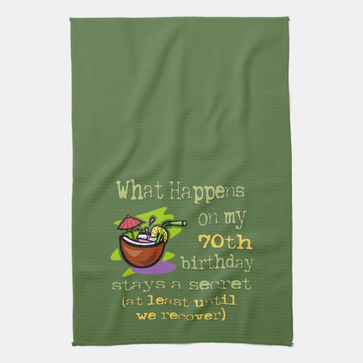 第70回バースデーパーティーのプレゼント。私の70日に何が起こるか キッチンタオル (縦)