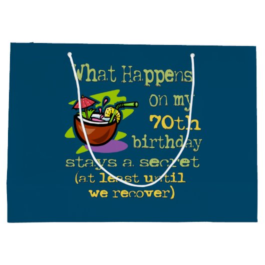 第70回バースデーパーティーのプレゼント。私の70日に何が起こるか ラージペーパーバッグ (裏面)