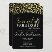 第70回バースデーパーティーの招待状、ブラックと金ゴールド 招待状 (正面/裏面)