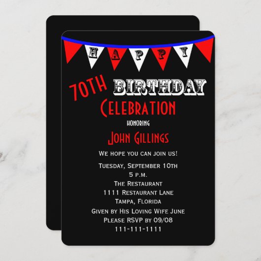 第70回バースデーパーティーの招待状 招待状 (正面/裏面)