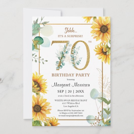 第70回バースデーパーティーひまわりエレガントフローラ 招待状 (正面)