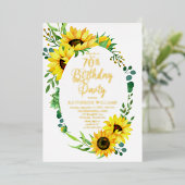 第70回バースデーパーティーひまわり |ユーカリフローラ 箔招待状 (立ち正面)