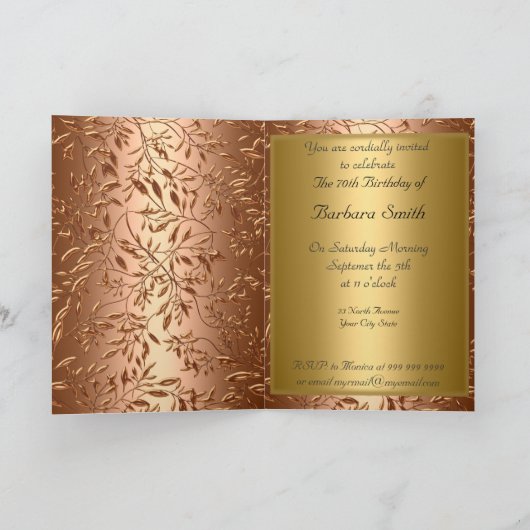第70回バースデーパーティーへの招待金ゴールド 招待状 (内部)