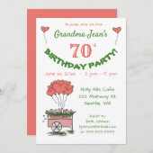 第70回バースデーパーティーへの招待 – おばあちゃんハート 招待状 (正面/裏面)